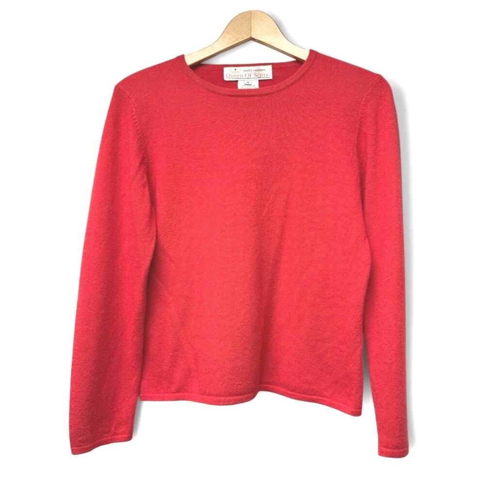 Vintage Queen of Scots 100% Cashmere Sweater Womens Med Red Crewneck Pullover
